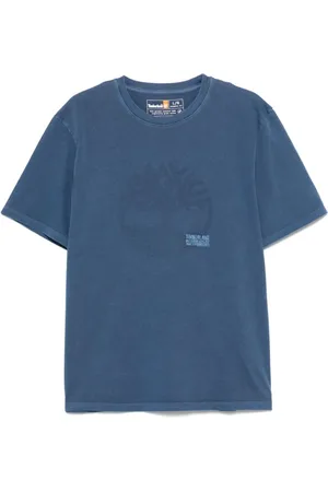 Timberland Top, Herre, Blå, M, Blå Logo Print Crew Neck T-shirts