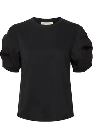 INWEAR Top, Dame, Sort, 2XL, Bomuld, Vævet Trim T-shirt Top