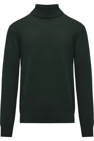 Bomboogie Strik, Herre, Grøn, S, Uld, Turtleneck sweater i glatstrik med ribhals