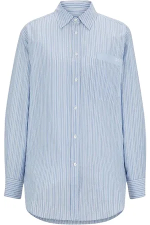 HUGO BOSS Bluser & Skjorter, Dame, Blå, L, Uld, Stilfuld skjorte