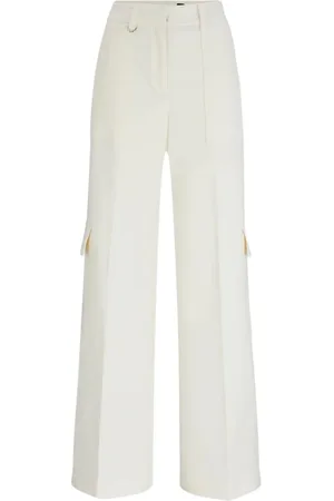 HUGO BOSS Bukser, Dame, Hvid, 2XL, Bomuld, Trendy Cargobukser