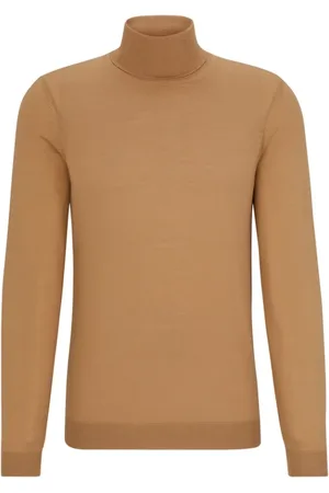HUGO BOSS Strik, Herre, Brun, 2XL, Uld, Slim Fit Roll Neck Turtleneck