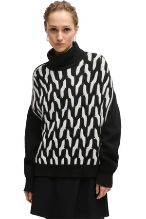 HUGO BOSS Strik, Dame, Sort, S, Uld, Bicolor Flettet Uldsweater