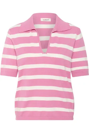 Soaked in Luxury Strik, Dame, Lyserød, L, Uld, Stribet Polo Pullover Sweater Rose Bloom