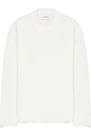 LANEUS Strik, Herre, Hvid, L, Bomuld, Ribbet rund hals sweater
