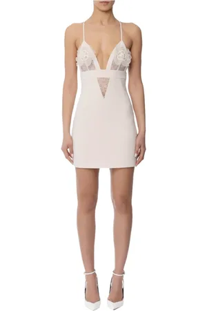 Elisabetta Franchi Kjole, Dame, Hvid, S, Uld, Ivory Mini Kjole med Blondeindsatser