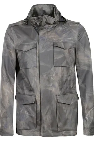 HERNO Jakke, Herre, Grøn, XL, Camouflage Print Jakke med Skjult Hætte
