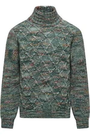 Bomboogie Strik, Herre, Grøn, L, Uld, Multifarvet Garn Turtleneck med Fletmønster