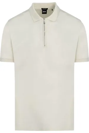 HUGO BOSS Top, Herre, Hvid, 2XL, Bomuld, Zip Polo Shirt Milk
