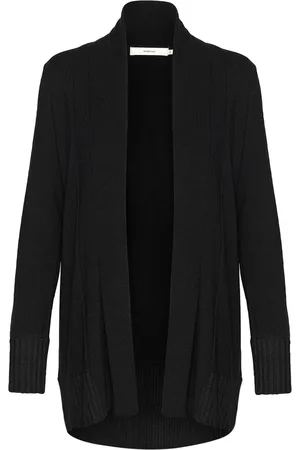 INWEAR Strik, Dame, Sort, XS, Uld, Sort Strikket Cardigan med Brede Ribkanter