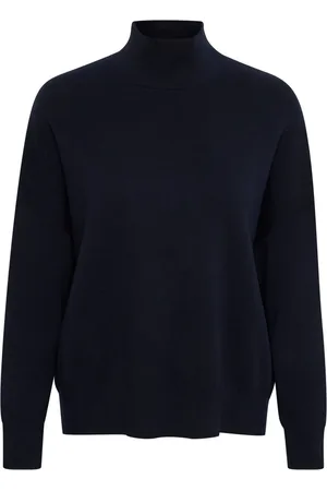 INWEAR Strik, Dame, Blå, XS, Bomuld, Stribet rullekrave