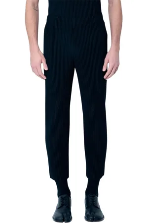 Issey Miyake Bukser, Herre, Sort, S, Polyester, Elastiske Plisserede Bukser med Talje
