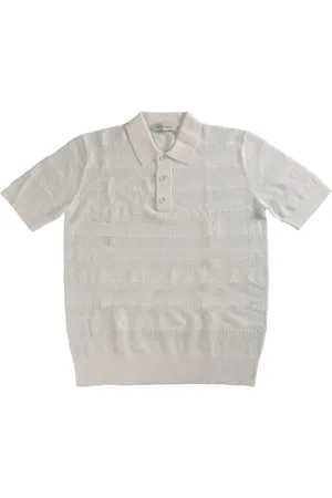 DRIES VAN NOTEN Top, Herre, Hvid, L, Stribet Polo Skjorte Hvid Kort Ærme