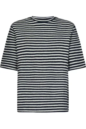 Jil Sander Top, Herre, Sort, S, Uld, Stribet uldsweater med korte ærmer