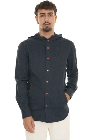 Kiton Jakke, Herre, Blå, 2XL, Bomuld, Hooded Skjorte med Trykknapper
