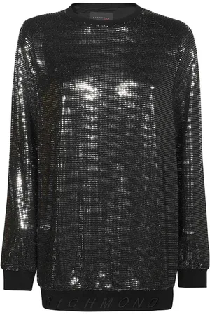 John Richmond Kjole, Dame, Sort, XS, Polyester, Rhinestone Embroidered Mini Dress