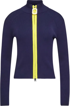 J.W.Anderson Strik, Dame, Blå, L, Bomuld, Blå sweater med mock-neck