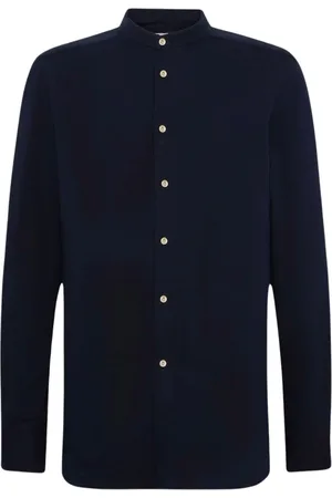 Kiton Skjorte, Herre, Blå, XL, Bomuld, Navy Mandarin Collar Skjorte
