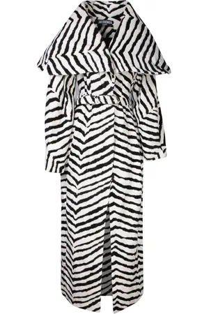 Jacquemus Frakke, Dame, Hvid, XS, Uld, Hvid Zebraprint Frakke med Bælte