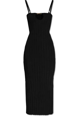 Jacquemus Kjole, Dame, Sort, XS, Uld, Sierra Ribbed Slip Dress