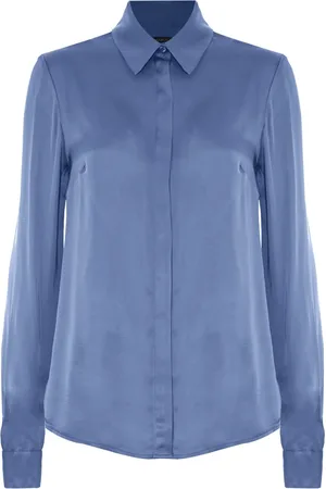 Kocca Bluser & Skjorter, Dame, Blå, XL, Uld, Elegant minimalistisk skjorte med skjulte knapper