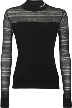 Karl Lagerfeld Strik, Dame, Sort, XS, Uld, Kontrastfarvet Rullekrave Sweater