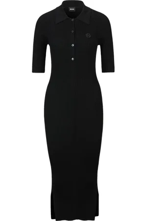 HUGO BOSS Kjole, Dame, Sort, L, Alsidig skjortekjole med dobbelt monogram