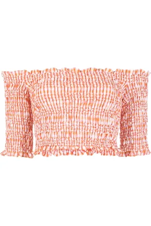 Kenzo Bluser & Skjorter, Dame, , S, Uld, Off-the-Shoulder Ærmeløs Top i Bølget Vichy