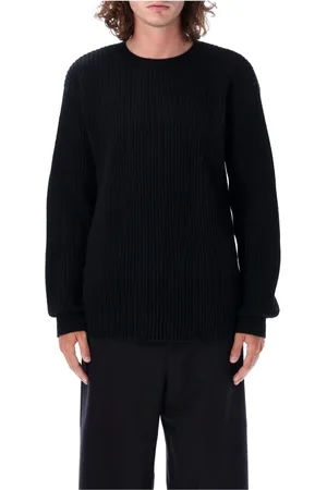 Jil Sander Strik, Herre, Sort, S, Uld, Ribstrikket sweater med rund hals