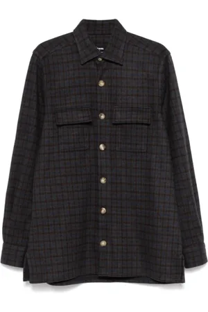 Kiton Skjorte, Herre, Brun, L, Uld, Brun flannelskjorte med brystlommer