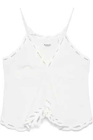 Isabel Marant Top, Dame, Hvid, XS, Bomuld, Elegant Hvid Top med Hæklet Kant og V-udskæring