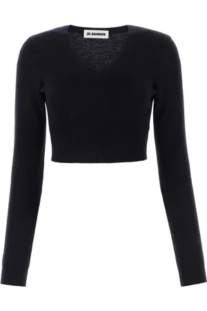 Jil Sander Strik, Dame, Blå, S, Uld, Midnatsblå Uld Sweater
