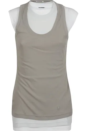 Jil Sander Top, Dame, Brun, S, Bomuld, Broderet bomuldstop