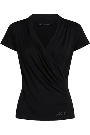 Karl Lagerfeld Top, Dame, Sort, M, Tyl, V-neck T-shirt