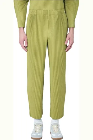 Issey Miyake Bukser, Herre, Grøn, S, Polyester, Plisserede bukser med lige ben