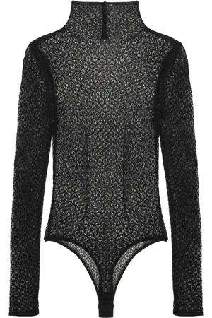 Khaite Top, Dame, Sort, S, Blondebodystocking med stand-up krave