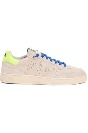 P448 Sko, Herre, , 42 EU, Sneakers i Ruskind Blå Gul Indsæt