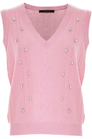 Kocca Strik, Dame, Lyserød, XL, Uld, Rhinestone-besat Cable-strikket Jumper