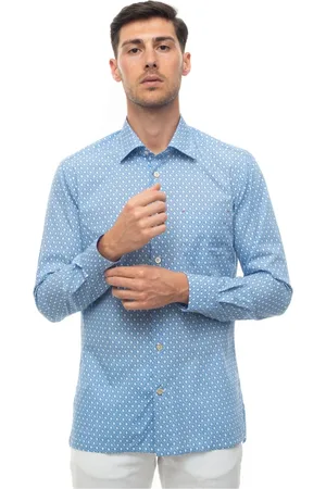 Kiton Skjorte, Herre, Blå, L, Bomuld, Casual Skjorte med Bladprint og Lange Ærmer