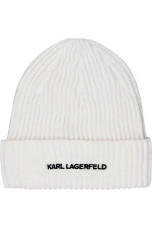 Karl Lagerfeld Tilbehør, Herre, Hvid, ONE SIZE, Uld, Logo-broderet uldblanding beanie