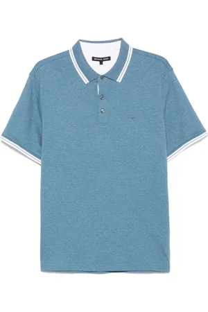 Michael Kors Top, Herre, Blå, L, Klar Blå Polo Shirt Ribbed Manchetter