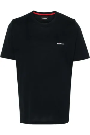 Kiton Top, Herre, Blå, M, Bomuld, T-shirt med broderet logo