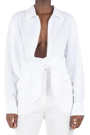 Jacquemus Bluser & Skjorter, Dame, Hvid, S, Hvid Asymmetrisk Skjorte med Knudedetalje