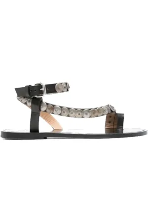Isabel Marant Sko, Dame, Sort, 37 EU, Læder, Sandaler med flade såler i læder med nitter