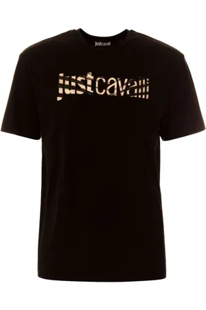 Roberto Cavalli Top, Herre, Sort, XL, Sort Stribe Print Crew Neck T-shirt