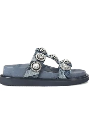 Kurt Geiger Sko, Dame, Blå, 36 EU, Denim, Crystal Denim Sandaler med Quiltet Indersål