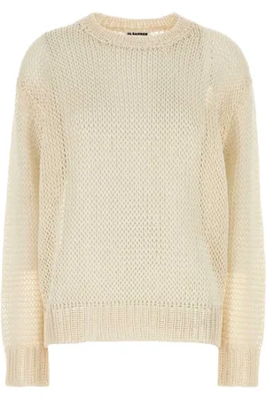 Jil Sander Strik, Dame, Gul, S, Uld, Crochet Cream Sweater