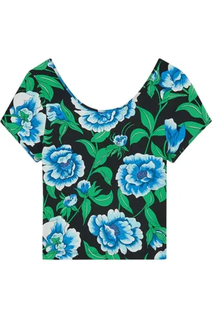 Kenzo Top, Dame, Flerfarvet, M, Peonies Boatneck Kortærmet Top