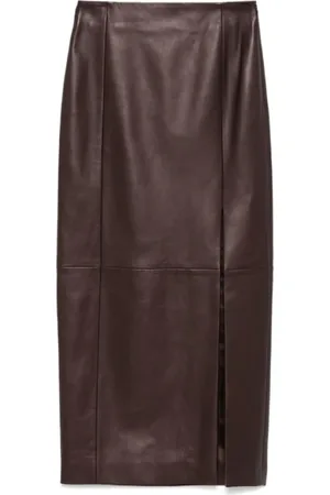 Kiton Nederdel, Dame, Brun, S, Læder, Læder Midi Nederdel