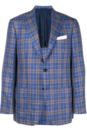 Kiton Jakke, Herre, Blå, L, Cashmere, Ternet Single Breasted Blazer